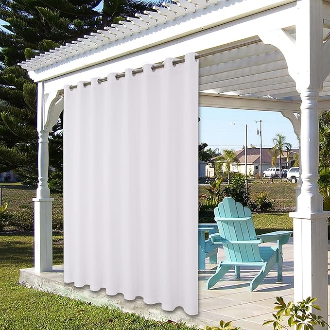 BONZER Waterproof Indoor/Outdoor Curtains for Patio Thick Privacy Extra Wide Grommet Curtains for Bedroom, Living Room, Porch, Pergola, Cabana, 1 Panel, 150W x 95L inch, White