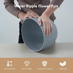 12 Inch Wide Water Ripples Flower Pots for Indoor or Outdoor Plants, Large Plant Pots with Drainage Holes & Saucer, Plastic Planters Set for Garden & Home Decor (Grey with White Speckles)