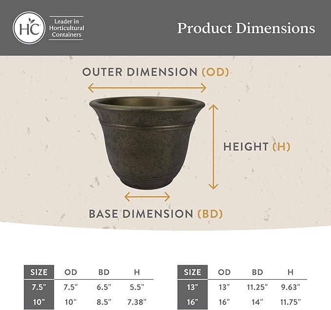 The HC Companies Sierra Round Self-Watering Pot - Lightweight Plastic Planter for Herbs & More - Durable Plant Pots for Indoor Plants & Outdoor Plants (13” Celtic Bronze, Pack of 1)