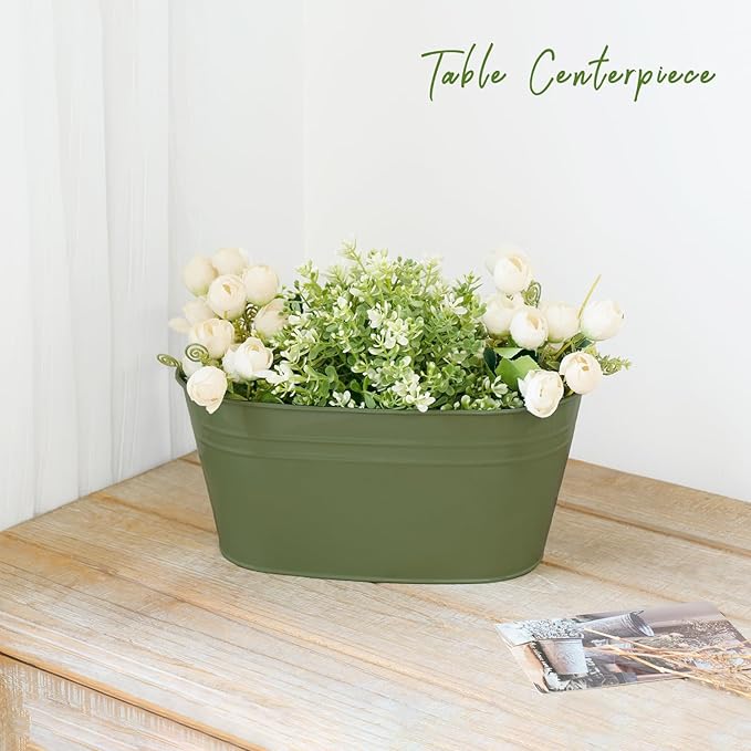 Dahey 10.5 Inch Metal Iron Hanging Flower Pots for Railing Fence Hanging Bucket Pots Countryside Style Outdoor Planter Window Flower Plant Holder with Detachable Hooks Home Decor,Green,3 Pcs