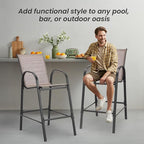 HOMREST Outdoor Bar Height Stools Set of 4,High Back Patio Chairs with Armrests,Textilene Chairs with Breathable Fabric & Metal Frame for All Weather,Taupe