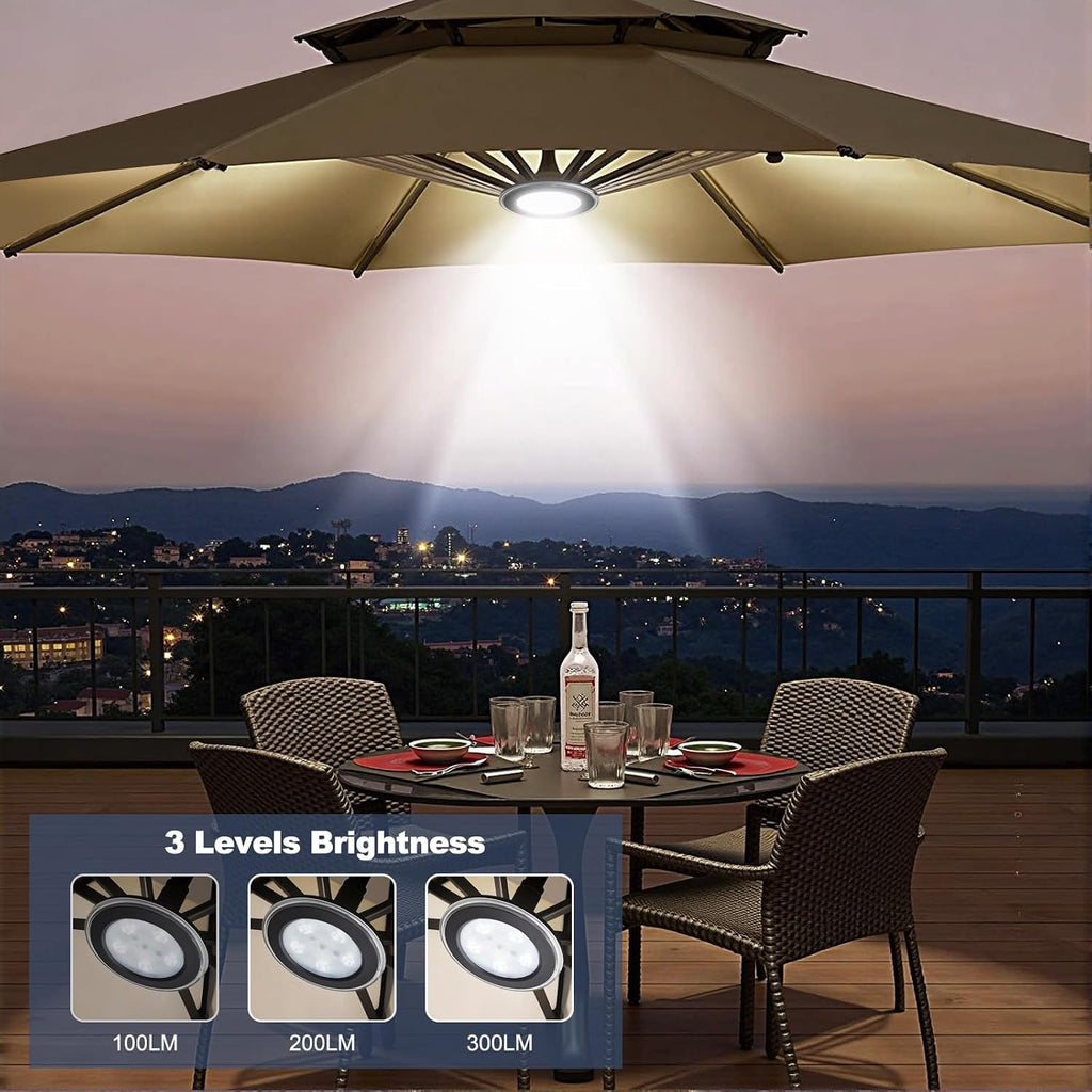 Vitnucrol LED Patio Umbrella Lights with Remote, 4000mAh Rechargeable | Portable, Outdoor Cantilever Umbrella Lamp, 3 Brightness, Dimmable, Camping Lights for Offset Umbrellas, Tents