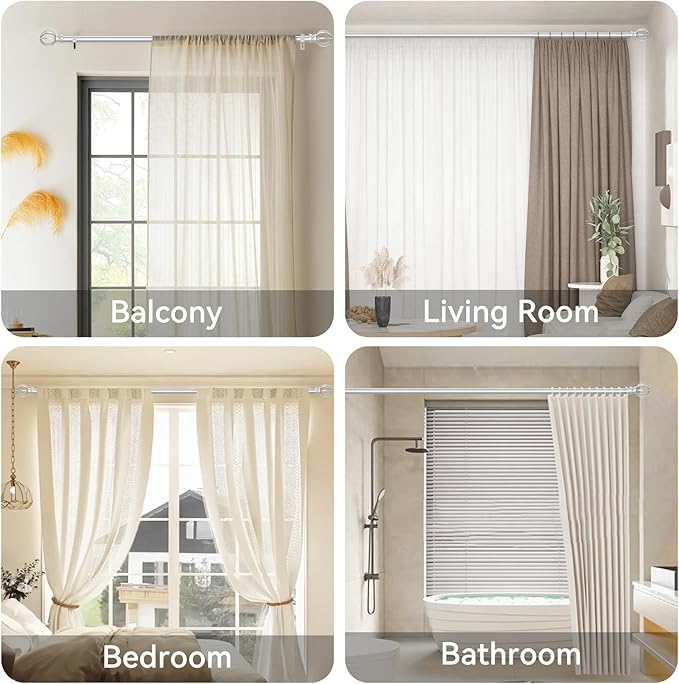 Silver Curtain Rods for Windows 48 to 84, 2 Pack 5/8 Inch Black Heavy Duty Metal Curtain Rods Set - Rustic Decorative Drapery Rods with Brackets for Farmhouse, Bedroom