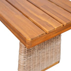 Christopher Knight Home Pasco Acacia Wood Outdoor Dining Table Set for 6, Wicker Patio Dining Set with Acacia Wood Table and Bench, Patio Table and Chair Set with Cushion+Rope Back, Black+Teak+Brown