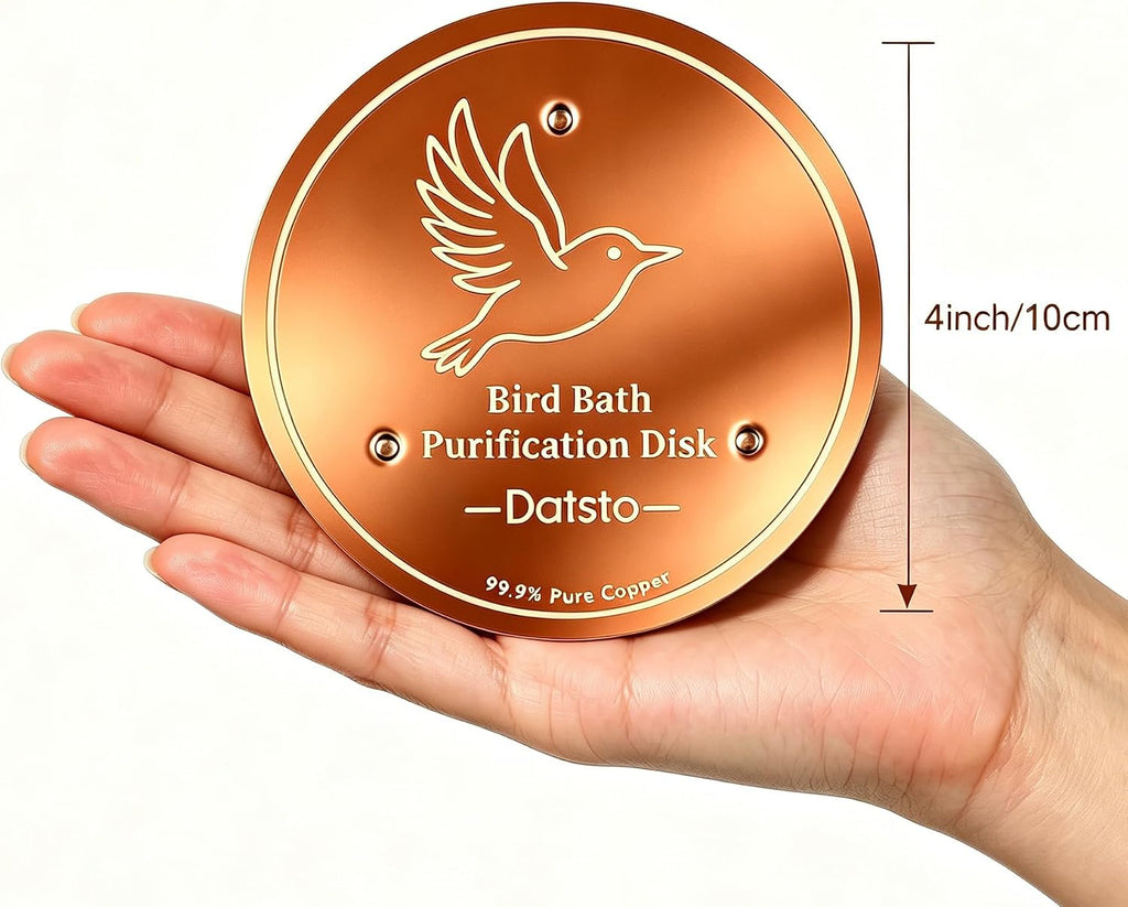 Bird Bath Copper Disk, 99.9% Pure Copper Disc to Keep Water Clean, Physical Safe Water Purification for Garden Birdbaths, Universal Fit for Concrete, Glass & Ceramic Bowls, All-Season Cleaner