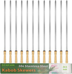 23.5" Large Skewers for Grilling,304 Stainless Steel 0.4 inch Wide Kabob Skewers with Wooden Handle,Heavy-Duty Flat Metal Kebab Skewer,BBQ Barbecue Skewer Reusable for Outdoor Grill-12PCS