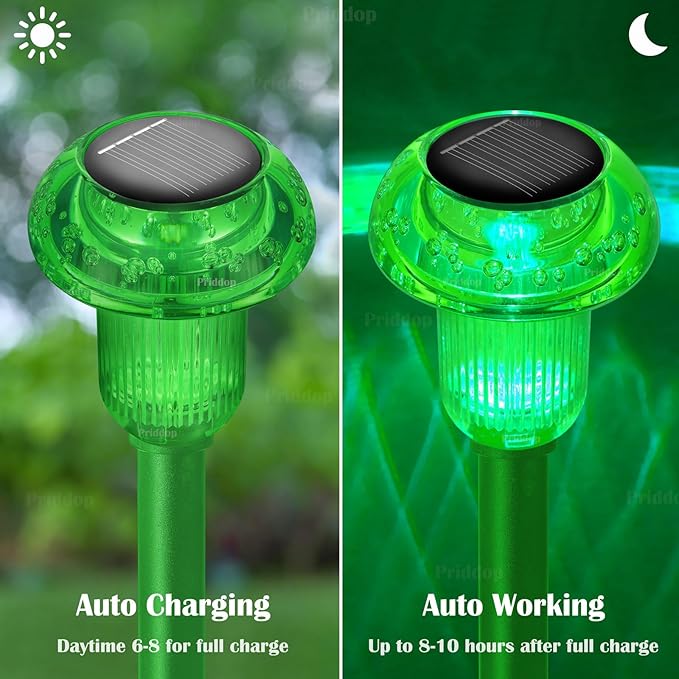 St Patricks Day Decorations Solar Lights Outdoor Pathway Waterproof 8 Pack Green LED Green Stake Acrylic Mushroom Decorative Garden Lights for Yard Landscape Patio Outside Decor