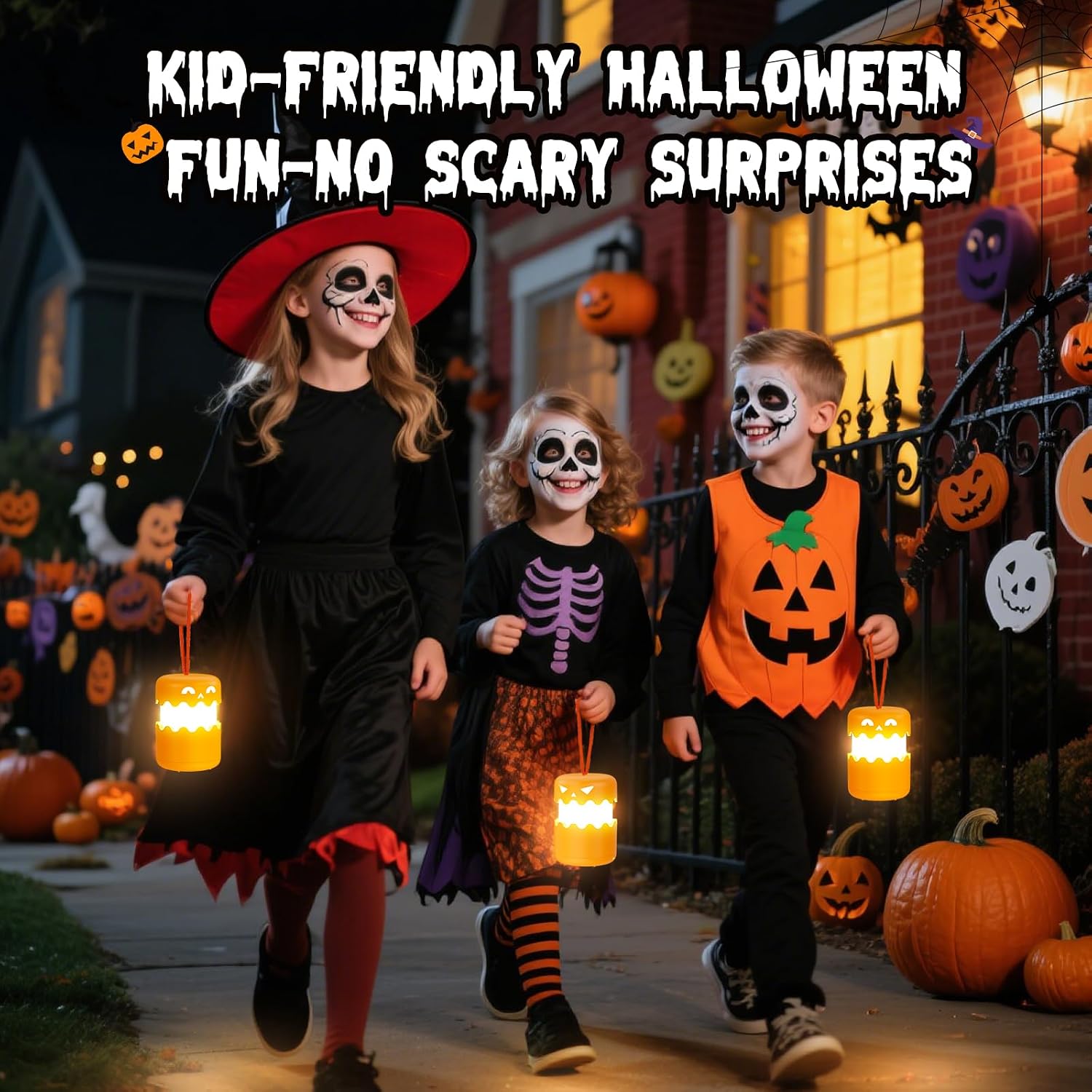 Rechargeable Halloween Pumpkin Lantern Light Collapsible Jack O Lantern | Battery Operated Pumpkin Lantern with Lanyard - Halloween Party Favor Decoration Outdoor Light up Pumpkin for Halloween Party