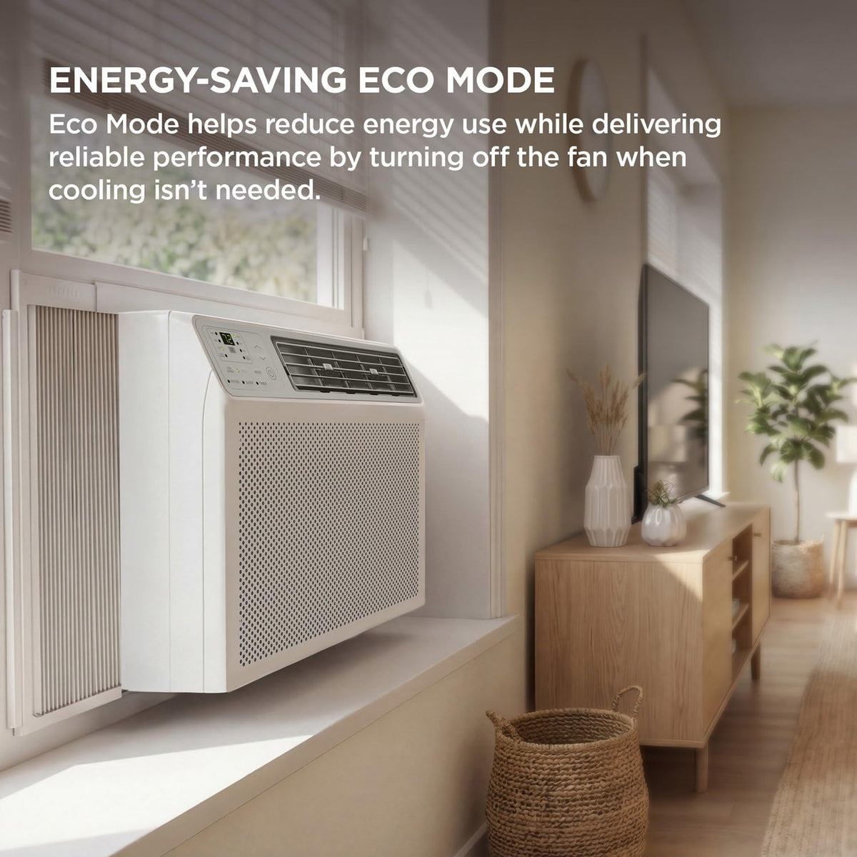 tcl 10,000 btu smart window air conditioner, fan, front angle view