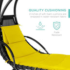 Best Choice Products Outdoor Hanging Curved Steel Chaise Lounge Chair Swing w/Built-in Pillow and Removable Canopy - Yellow