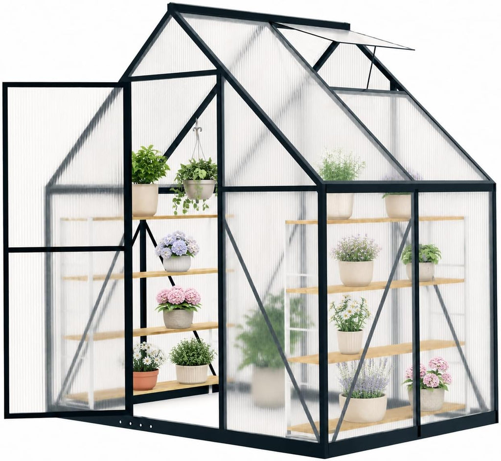 hooyeah 6x4 ft small polycarbonate greenhouse, walk-in greenhouses, main product view