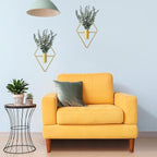 Jexine 8 Pcs Hanging Planters with Artificial Eucalyptus Metal Hanging Vase Indoor Plants Holder Modern Geometric Boho Bathroom Wall Decor for Living Room Home Office (Eucalyptus,Gold)