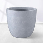 Kante 14 Inch Dia Round Concrete Planter, Indoor Outdoor Large Plant Pot with Drainage Hole and Rubber Plug for Home Patio Garden, Gray