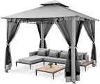 COBIZI Gazebo 10x10 Heavy Duty Gazebos with Improved Nettings Outdoor Gazebo Double Roof Patio Gazebos with Metal Steel Frame Outdoor Canopy for Patio, Deck, Backyard (Gray)