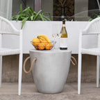 COSIEST Outdoor Shaped Side Table with Concrete Top & Hemp Rope Handles, 17'' Patio Accent Table for Garden