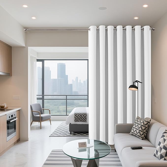 Joydeco Blackout Patio Sliding Door Curtains 108 Inches Long, Grommet Privacy Room Divider Curtains, Extra Wide Thermal Blackout Drapes for Bedroom Living Room (Pure White, 100Wx108L, 1 Panel)