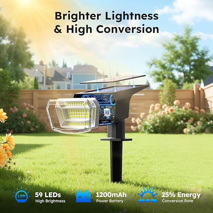 TECKNET Spot Lights Outdoor with 59 LED, 8 Pack Solar Lights Waterproof IP65, Auto On/Off Solar Spot Lights Outdoor, 3 Lighting Modes Solar Powered Garden, 2-in-1 Solars Landscape Light(Cool White)