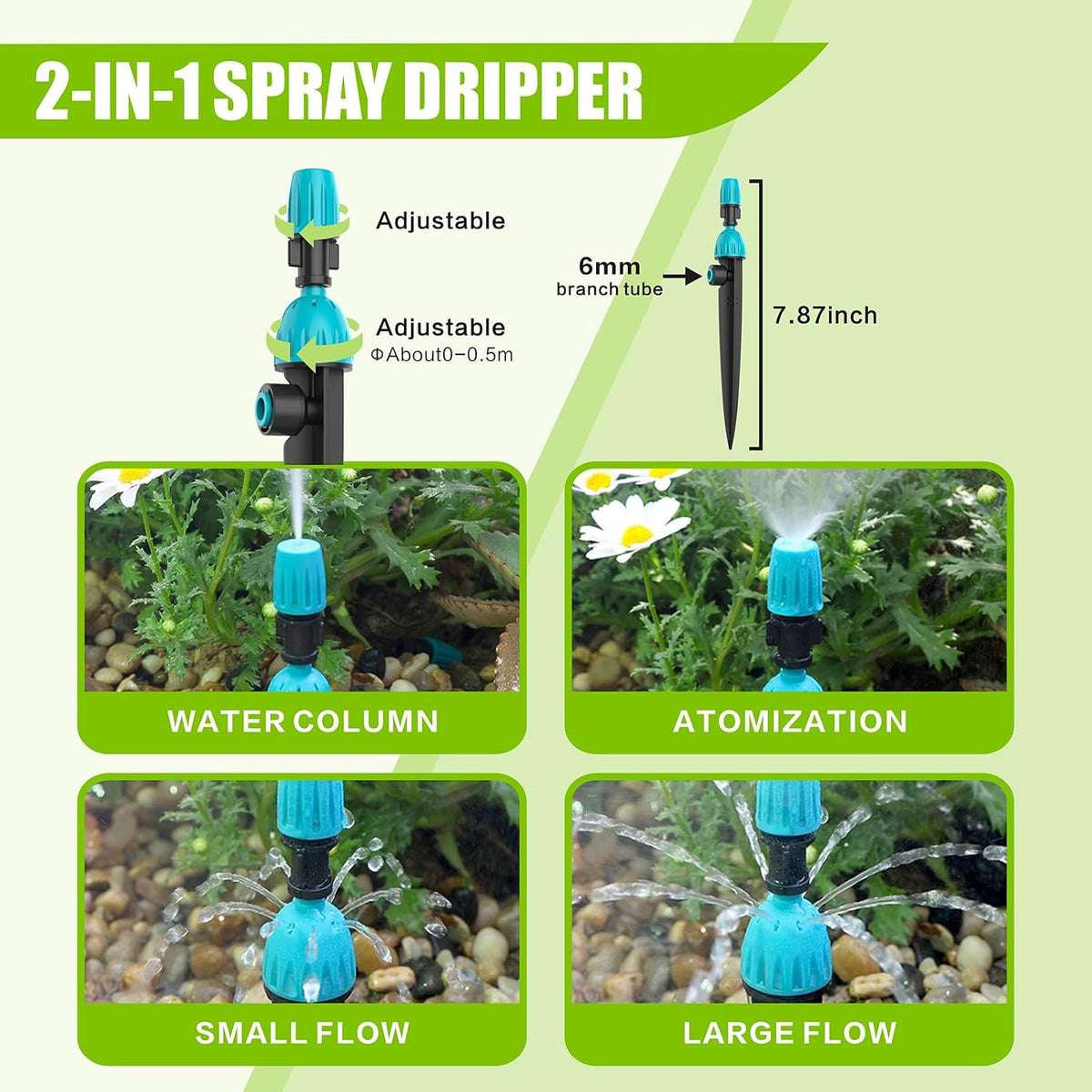 drip irrigation system 98ft, fast connect automatic irrigation, side view