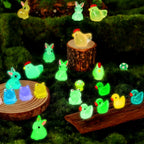 135 PCS Luminous Mini Resin Ducks Tiny Glow in The Dark Duck | Chickens Rabbit Frogs Dolphin Mushroom, 6 Combination Sets Resin Miniature Animals for Micro Landscape Dollhouse Decoration