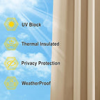 NICETOWN 2 Panels Outdoor Curtains for Patio Waterproof 84" Long, Detachable Sticky Tab Top Thermal Insulated Privacy Sun Blocking & UV Protection Drapes for Porch/Pergola, Biscotti Beige, W52 x L84
