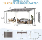 AECOJOY 14' x 10' Gazebo in White, Large Wall Mounted Gazebos on Clearance, Outdoor Patio Lean to Gazebo Metal Awnings for Decks, Patio, Porch, Backyard and More
