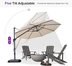 PURPLE LEAF 11 Feet Patio Umbrella with Base and Cover Round Outdoor Cantilever Umbrella Aluminum Offset Umbrella with 360-degree Rotation for Garden Deck Pool Patio Beige