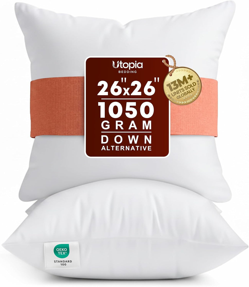 utopia bedding 26x26 pillow inserts, white throw pillows, main product view