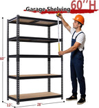 Heavy Duty Garage Shelving,5-Tier Metal Storage Shelves,2400LBS Shelving Unit,Adjustable Shelving Rack, Standing Shelf Units for Garage Storage Warehouse,28''×12''×60''