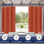 PureFit Outdoor Curtains for Patio Waterproof Weatherproof, UV Resistant Outside Curtains for Gazebo, Front Porch, Pergola, Sun Blocking Privacy Curtain, 52W x 108L inch, 1 Panel, Red Clay