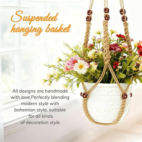 35 Inch Macrame Plant Hanger, Large for up to 15 Inch Pot Extra Long Hanging Planter Holder Basket with Wood Beads for Indoor Outdoor Home Decor (Brown, 1-Pack)
