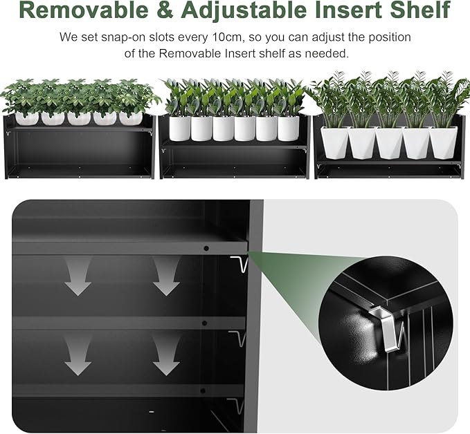 Metal Large Planter Box 15" W x 38" L x 16.25" H, Heavy Duty Tall Rectangle Outdoor Planter Box with Removable Insert Shelves for Porch, Garden, Patio, Yard (Black)