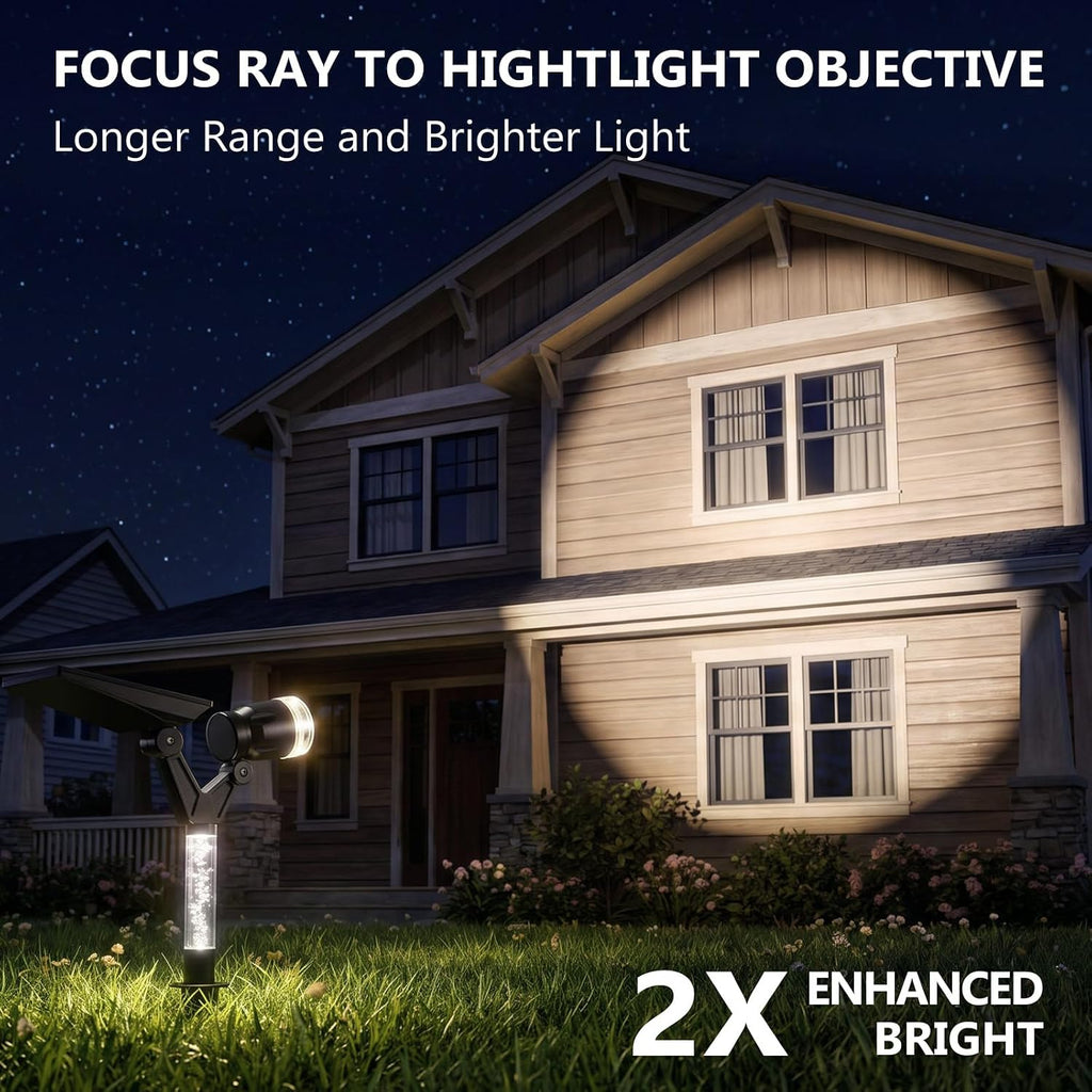 DenicMic Solar Spot Lights Outdoor Waterproof White Lens LED 4 Pack | Adjustable Angle Long Range Solar Lights Outdoor for Yard Garden Patio Wall Tree Landscape Spotlights, Acrylic Lighted Pole