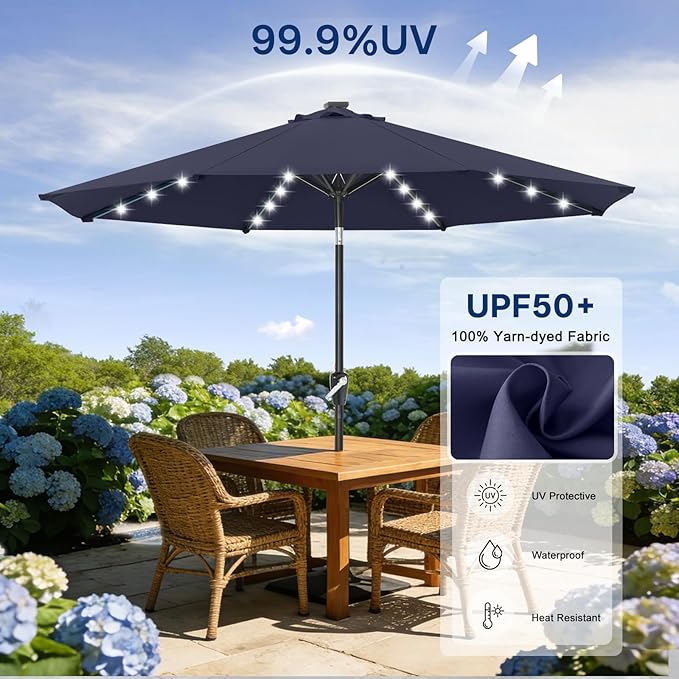 ABCCANOPY Durable Solar Led Patio Umbrellas with 32LED Lights 11FT (Deep Blue)