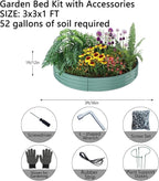 Galvanized Metal Planter Round Raised Garden Bed Kit for Gardening Outdoor，3x3x1ft Grow Garden Box Raised Flower Bed，Round Galvanized Planter Outdoor Large Metal Fire Pit Ring