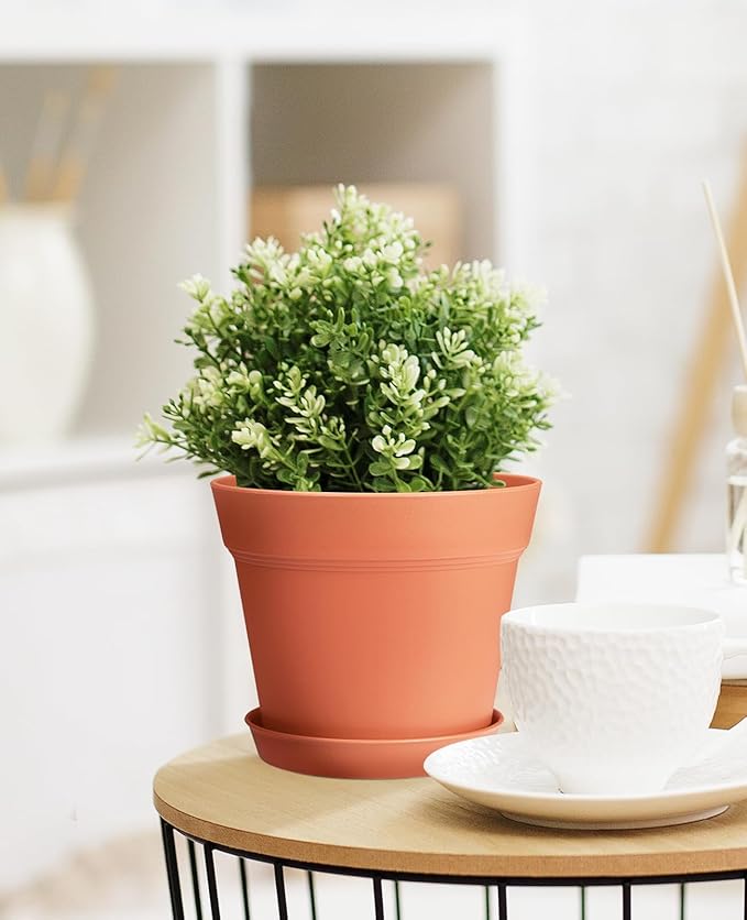 homenote Plant Pots,7.5 Inch Flower Pots for Plants Plastic Planters for Indoor with Multiple Drainage Holes and Trays, for All Home Garden Flowers Succulents,Outdoor(T8 Pack)