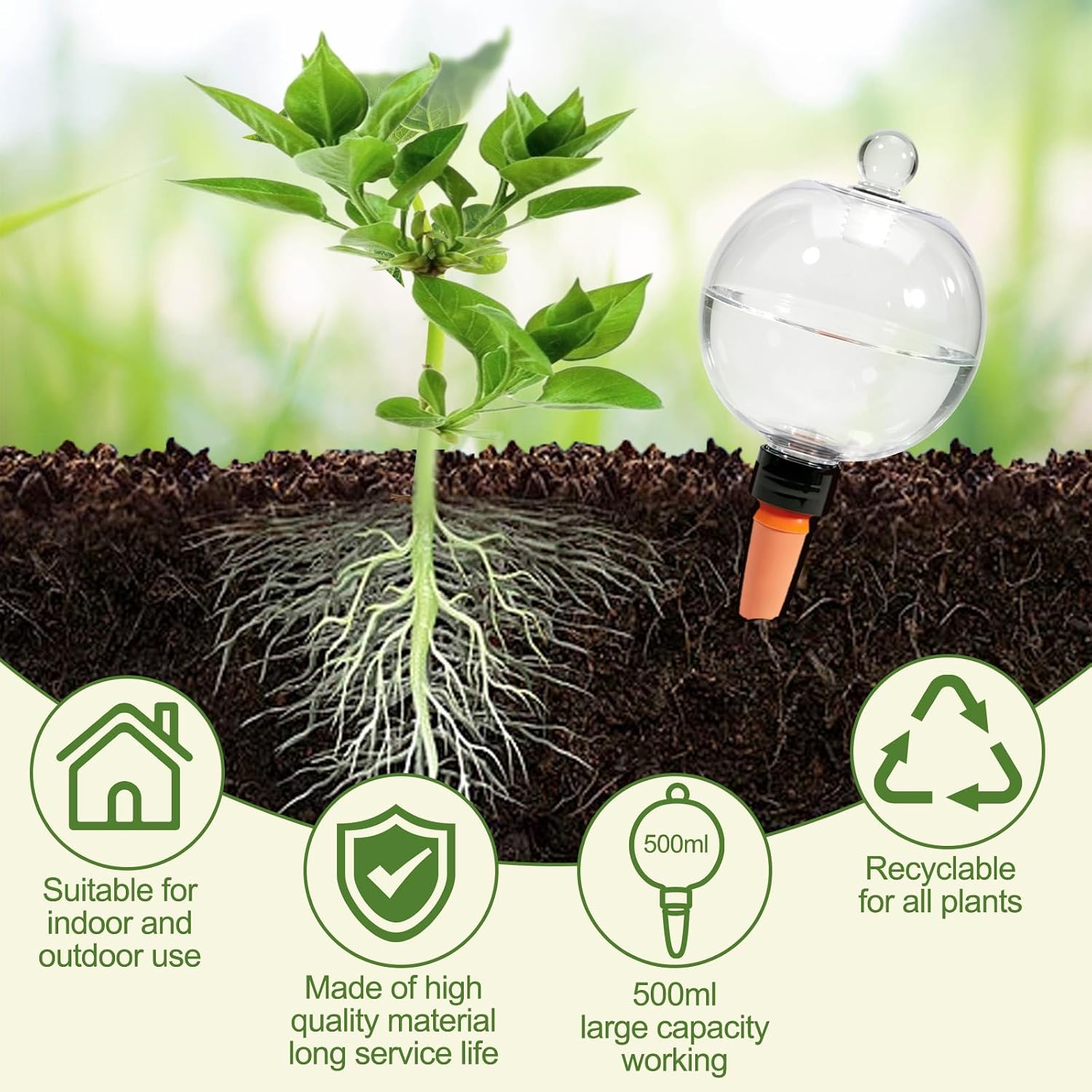 17.6 oz Extra Large Plant Watering Globes Top Fill, Upgraded Plastic Self Watering Bulbs with Terracotta Spikes, Slow Release Watering Stakes for Indoor & Outdoor Potted Plants, 4 Pack