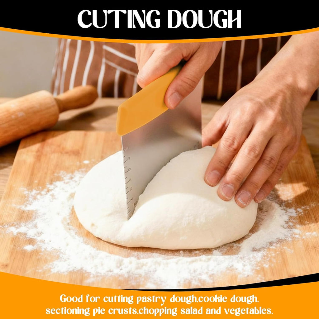 2 PCS Dough Scraper Cutter Set, Heavy Duty Stainless Steel Bench Scraper & Griddle Scraper for Baking, Pizza Dough, Pastry - Multipurpose Kitchen Utensils for Grill, Cleaning