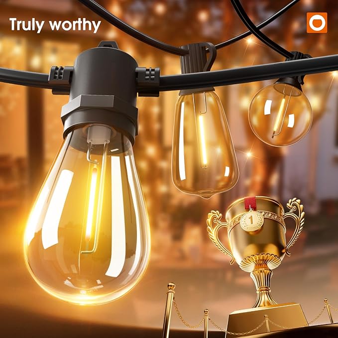 addlon 36FT LED Outdoor String Lights with 12 Edison Vintage Shatterproof Bulbs, Commercial Grade Patio Lights, IP65 Waterproof for Balcony, Backyard and Garden, Warm White