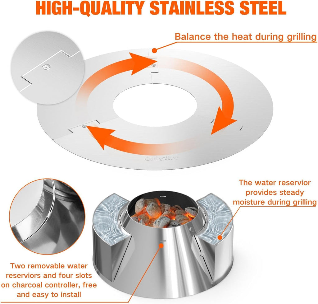 onlyfire Charcoal Holder with Diffuser Ring for Weber 22/26‑Inch Kettle | for Weber 22" & 26" Kettle Grills, Accessories for Snake Method, Slow Roasting