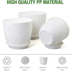 Large Flower Pots 12/10/9 inch, Set of 3 Modern Decorative Plastic Planters with Drainage Holes and Saucers for Garden House Plants, Plant Pots for Indoor Outdoor Plants, Speckled White