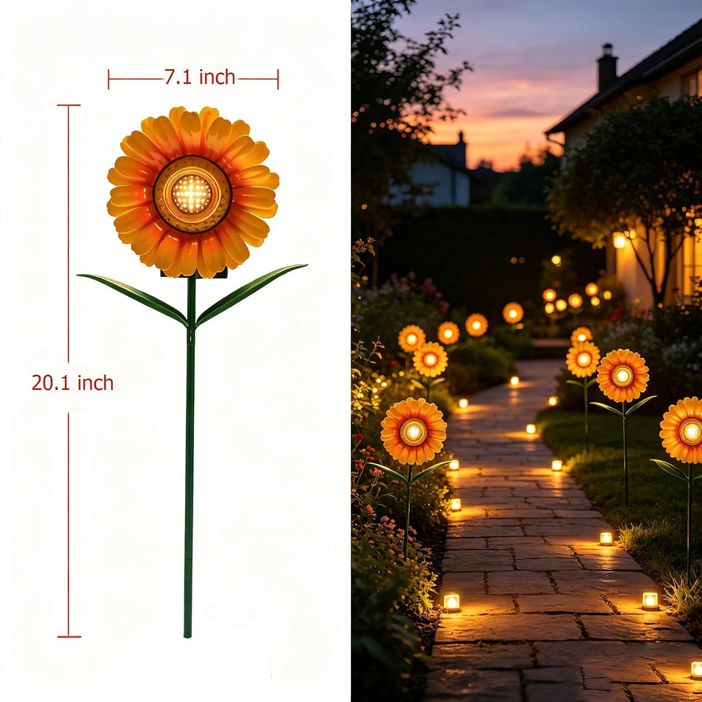 LEDs Solar Sunflowers Stake Lights for Garden Metal Warm White, Memorial Gift - Perfect as Remembrance & Sympathy Gifts (Flower)