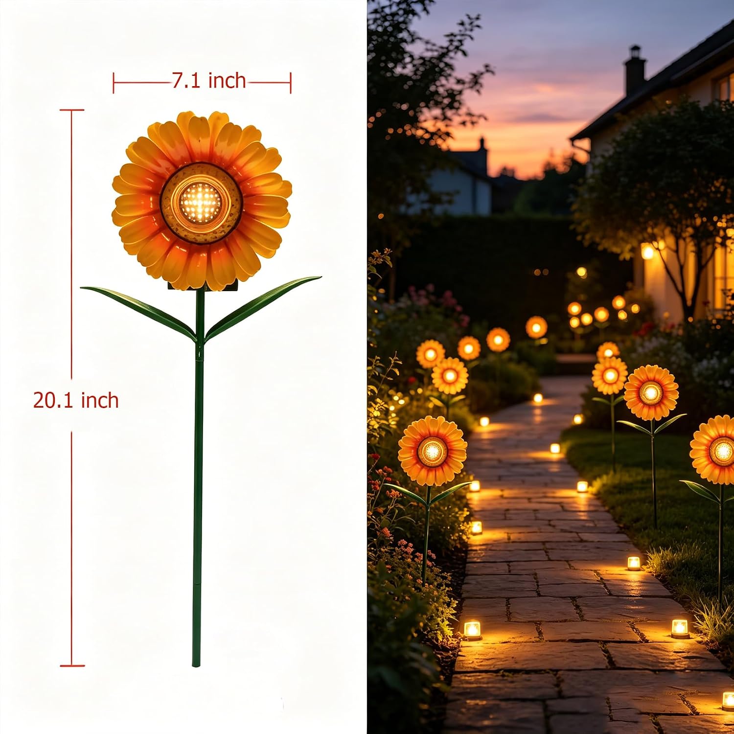 LEDs Solar Sunflowers Stake Lights for Garden Metal Warm White, Memorial Gift - Perfect as Remembrance & Sympathy Gifts (Flower)