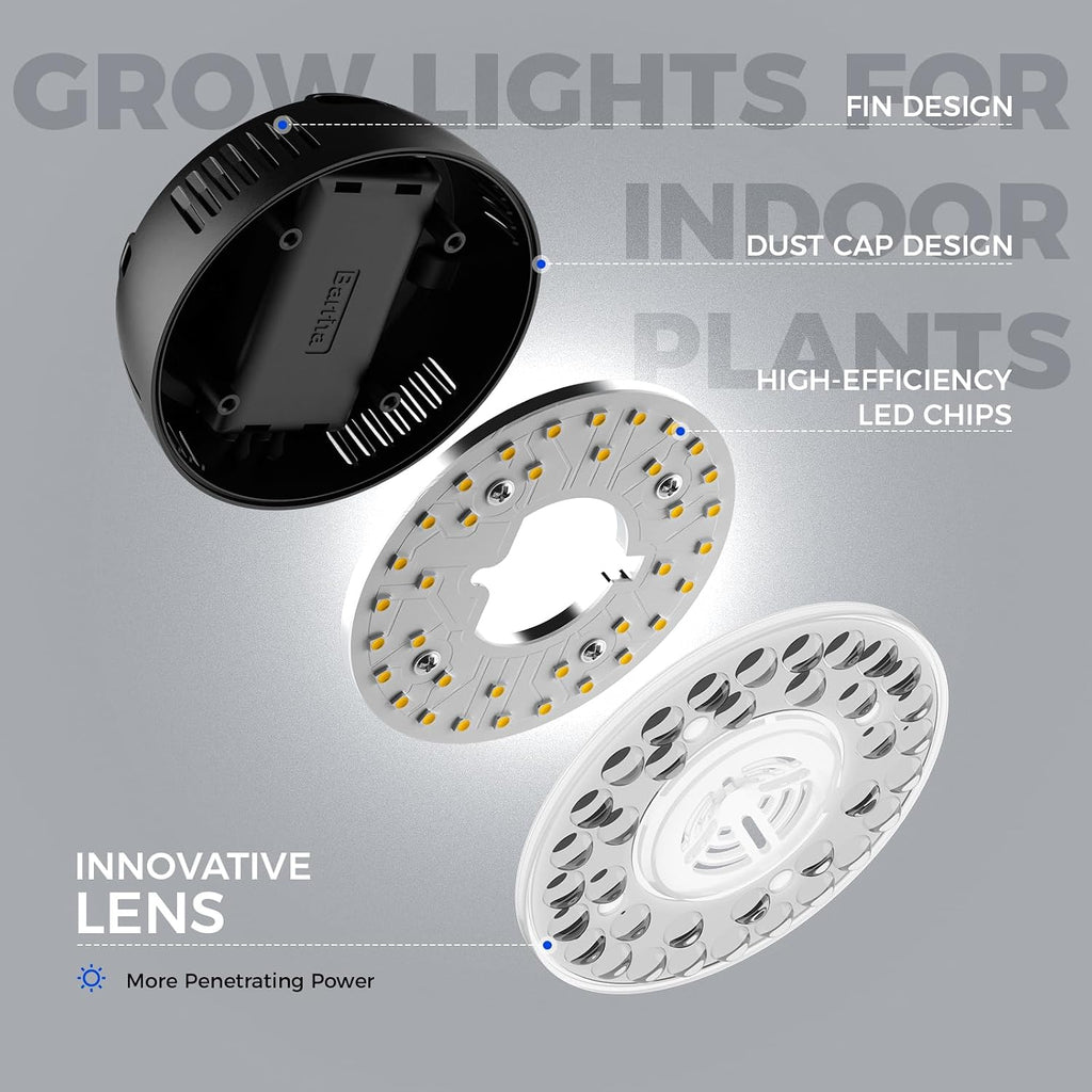 Barrina OG09 Puck Grow Light, 18W(2 x 9W), 5000K, Timer, 2 Packs, Black | Full Spectrum Plant Light for Indoor Plants, Magnetic & Linkable, 5 Levels Dimmable, Small Grow lamp, Perfect for Plant Shelf