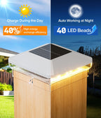 6 Pack 4x4 Solar Post Cap Lights, 3 Modes Fence Post Solar Lights | 40 LEDs Solar Post Lights Outdoor, Waterproof Deck Fence Post Lights Solar Powered for 3.5x3.5 Wooden Post 4x4 Vinyl Post