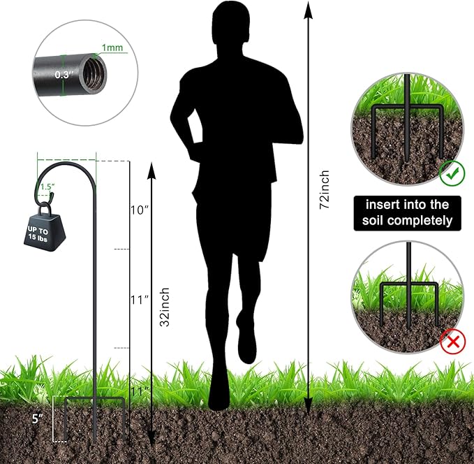 FEED GARDEN Adjustable 32 Inch Shepherd Hooks Rust Resistant Steel Shepard Hooks for Outdoor Hanging Lanterns, Bird Feeders, Solar Lights, Weddings Decor 8 Pack