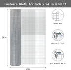 Thinkahead Hardware Cloth 1/2 inch 24 X 50 ft 19 Gauge, Galvanized Wire Mesh Roll, Welded Wire Fencing, Hardware Cloth for Chicken Coop Wire, Rabbit Cage Wire