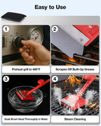 Grill Brush Bristle Free, Safe Non Metal Wire with Scraper 10 Replacement Heads, Steam Grilling Grate Cleaning Tool, BBQ Cleaner Accessory Kit Set, Outdoor Cast Iron Barbecue/Barbeque Scrubber