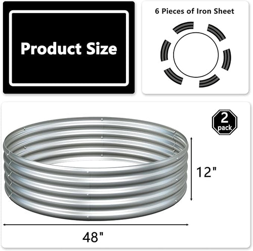 4x4x1ft(2 Pack) Galvanized Round Raised Garden Bed,Outdoor Planter Box Metal Patio Kit Planting Bed for Vegetables Flowers Herb,Silver