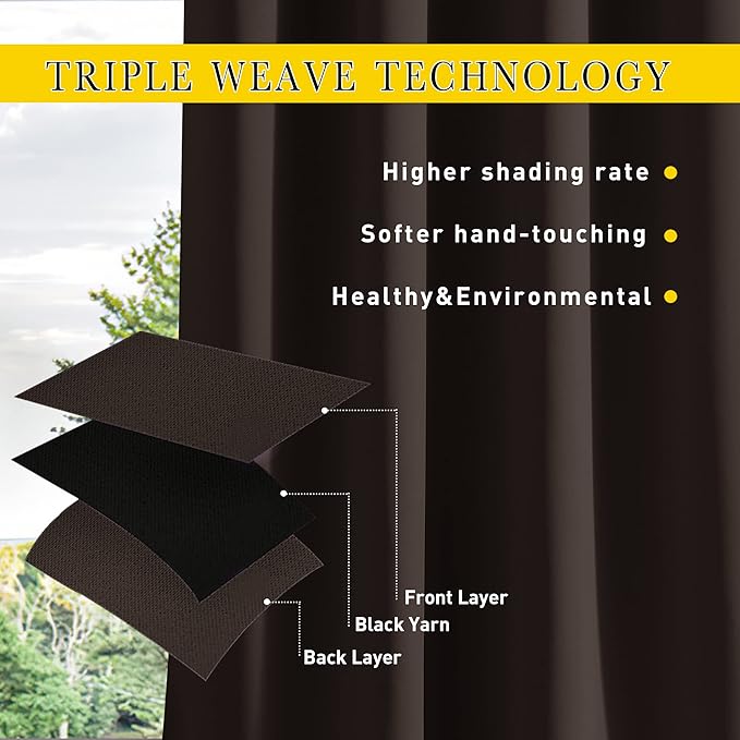 NICETOWN 2 Panels Weighted Blackout Curtains Patio Waterproof Outdoor Curtains, Thermal Insulated Top & Bottom Grommet & Back Tab Wind-Break Drapes Privacy for Pergola, W52 by L95, Coffee