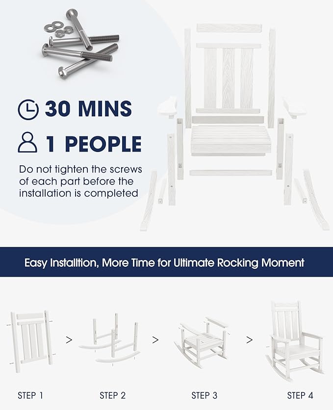 KINGYES Oversized Outdoor Rocking Chair Set of 8, All-Weather Patio Rocking Chairs for Porch, HDPE Outdoor Patio Rockers with High Back & Wide Seat for Garden, Lawn, White